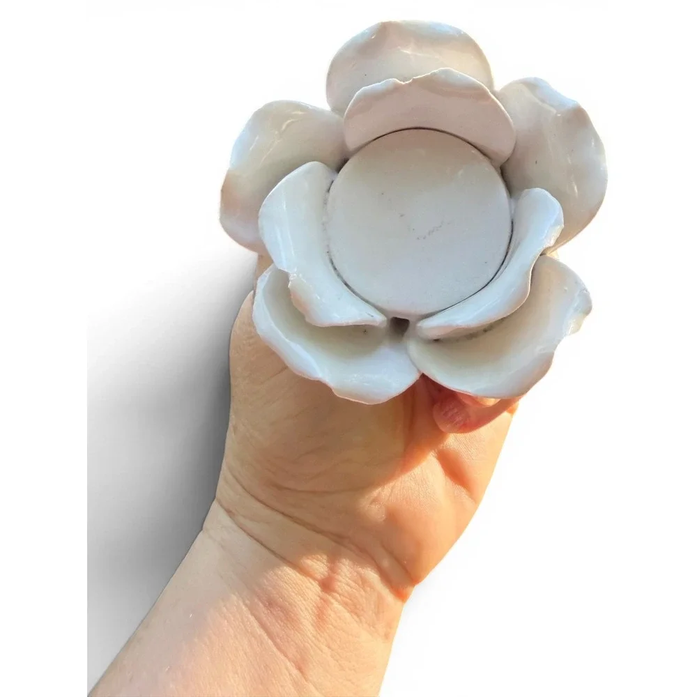 Tea Light Candle Holder Set White Ceramic Rose Vintage Floral Shabby Chic Decor